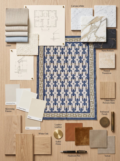 Oceanic Greek Maze Mediterranean Wave Pattern Wool Area Rug