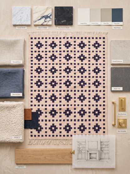 Ivory Mosaic Lattice Geometric Pattern Wool Area Rug