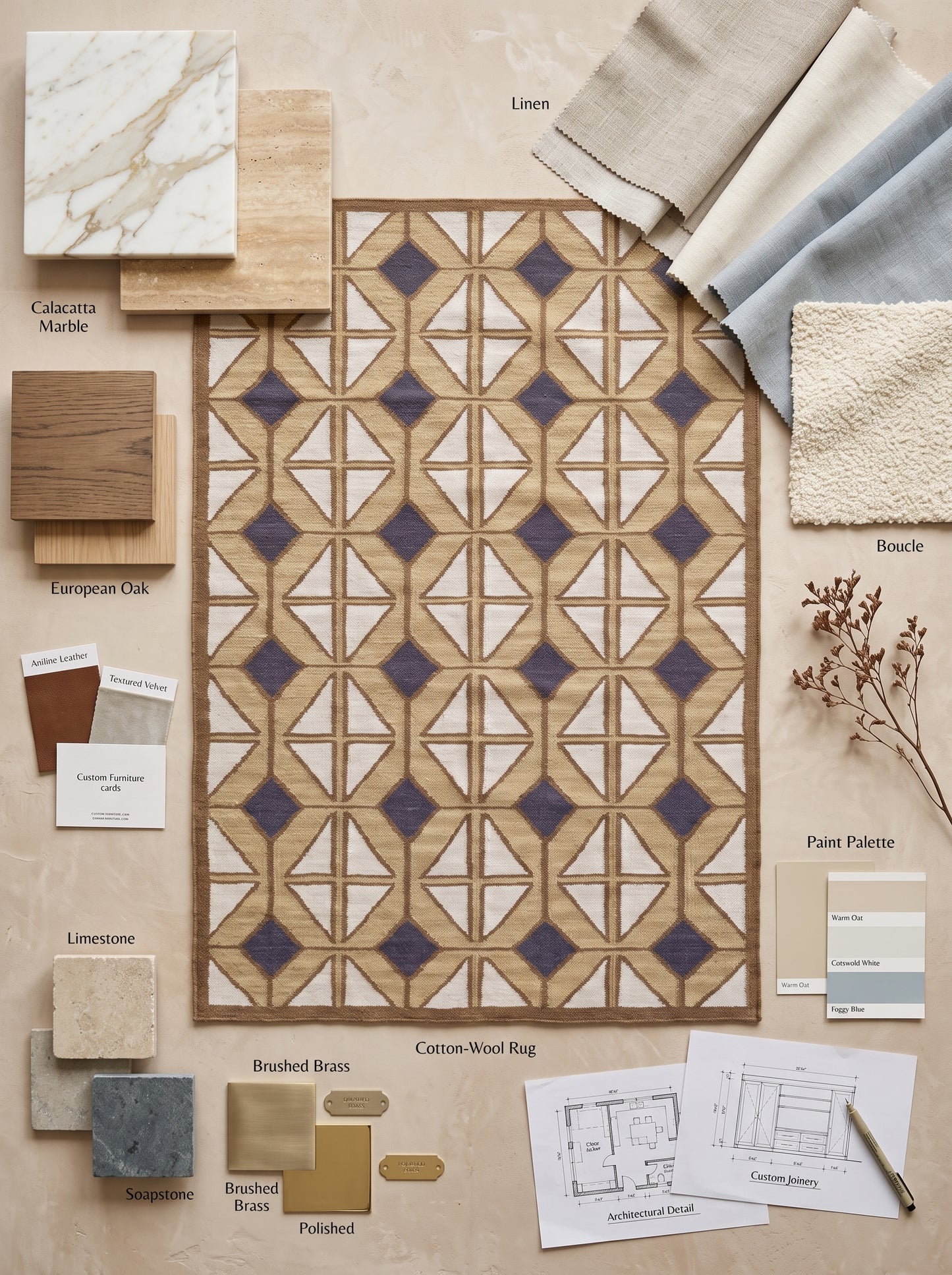 Camel & Navy Geo Lattice Diamond Prism Motif Area Rug
