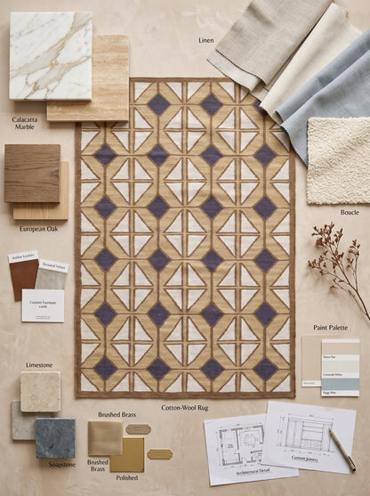 Camel & Navy Geo Lattice Diamond Prism Motif Area Rug