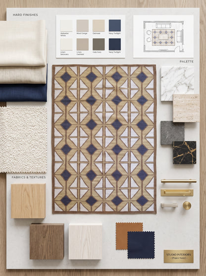 Camel & Navy Geo Lattice Diamond Prism Motif Area Rug