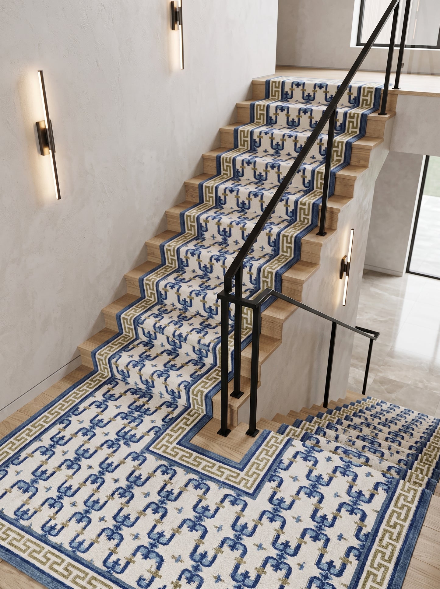 Oceanic Greek Maze Mediterranean Wave Pattern Wool Area Rug