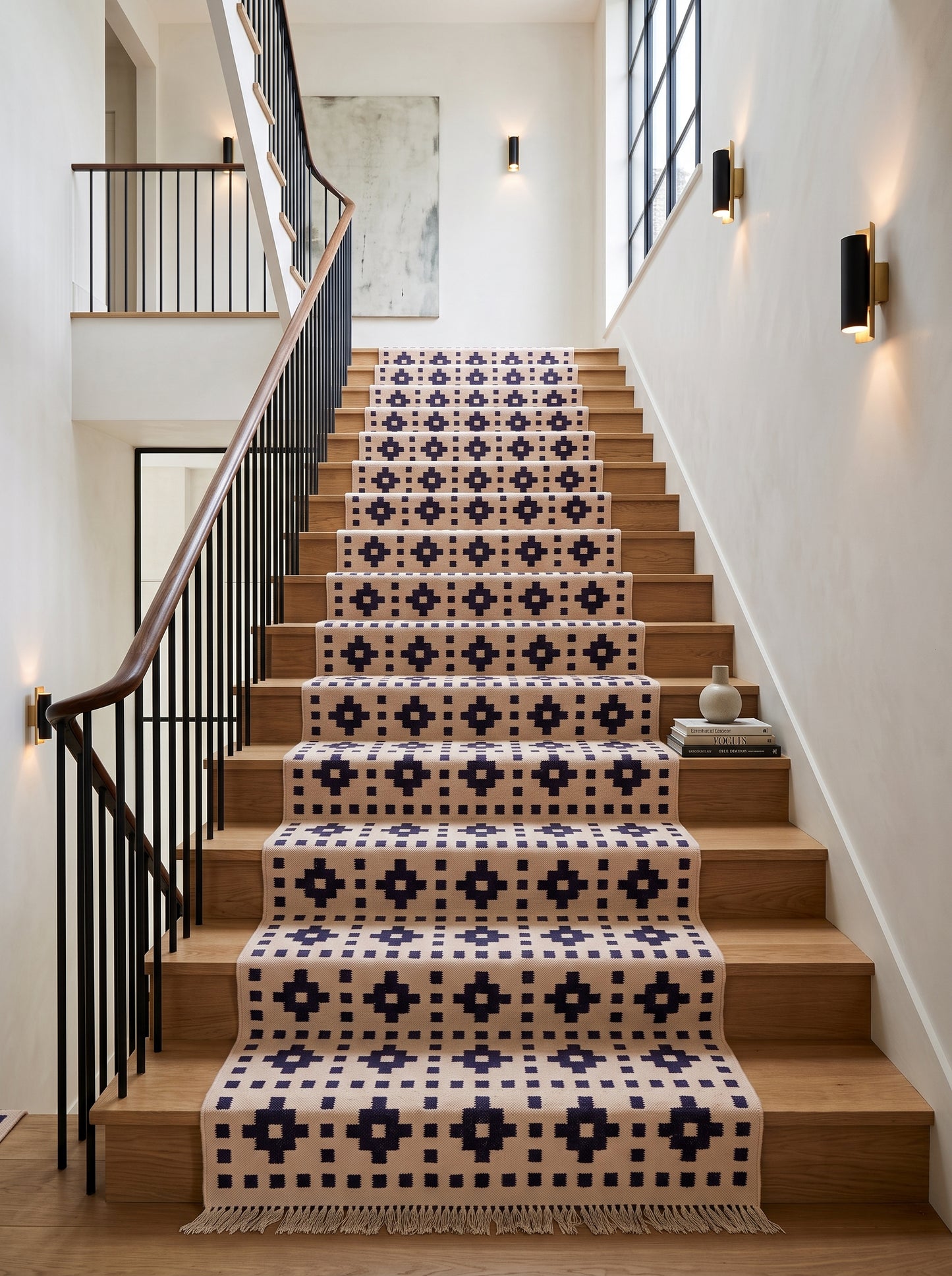 Ivory Mosaic Lattice Geometric Pattern Wool Area Rug