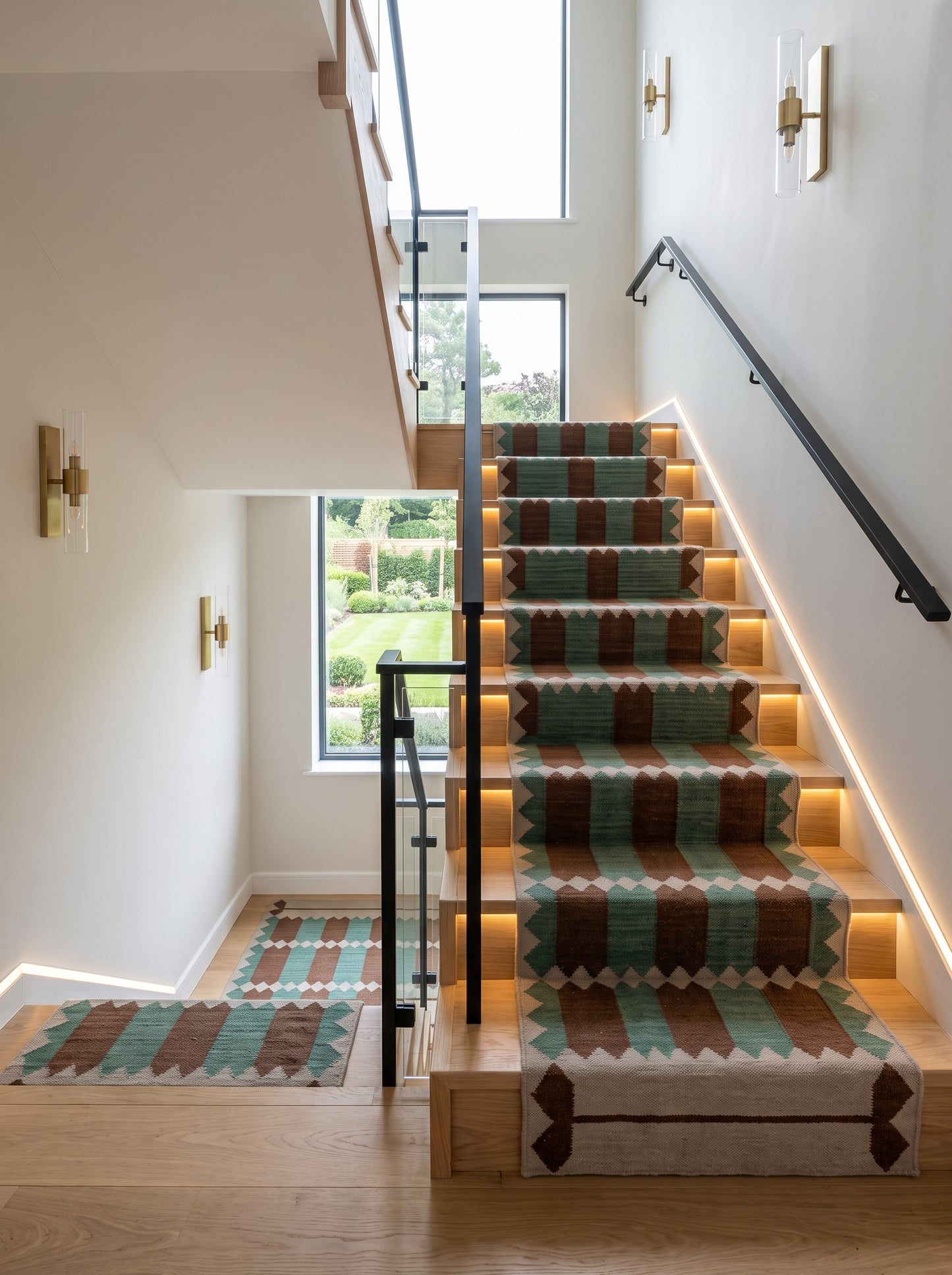 Handwoven Rust & Spruce Matrix Southwestern Flatweave rug