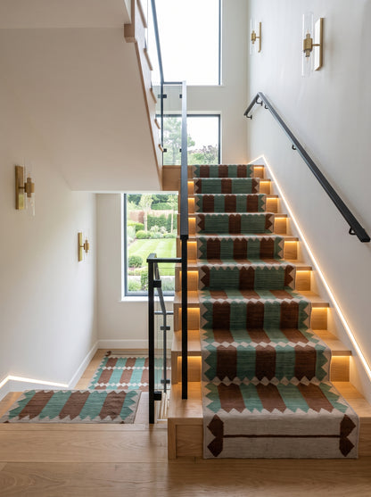 Handwoven Rust & Spruce Matrix Southwestern Flatweave rug