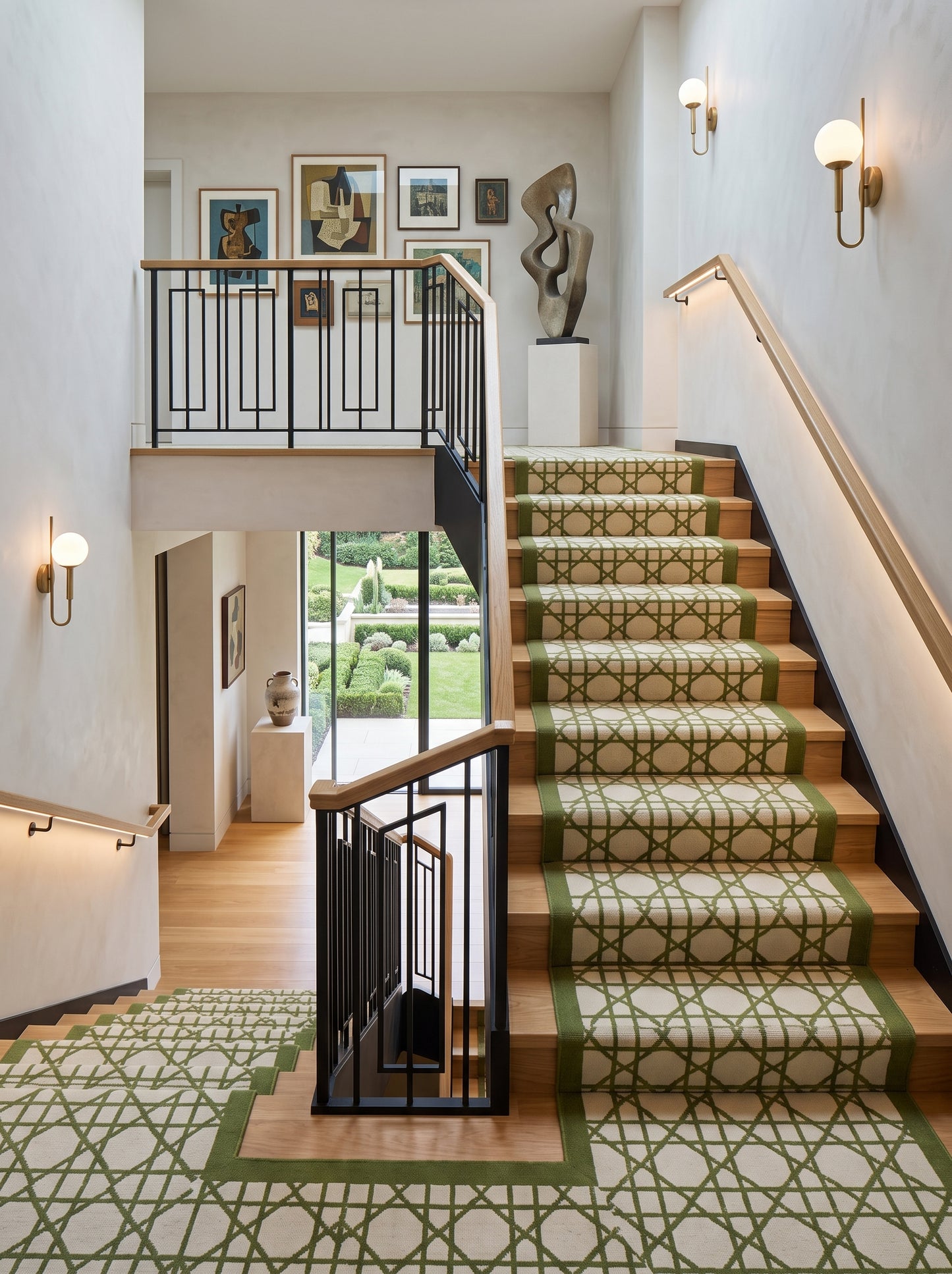 Handwoven Verdant Geometric Cane Wool Cotton Dhurrie Rug