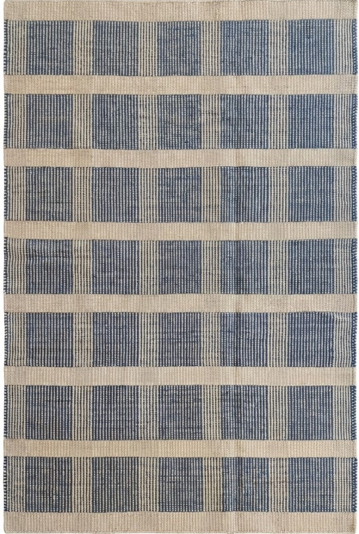 Premium Flatweave Wool Carpet  Cream and Navy Plaid Design