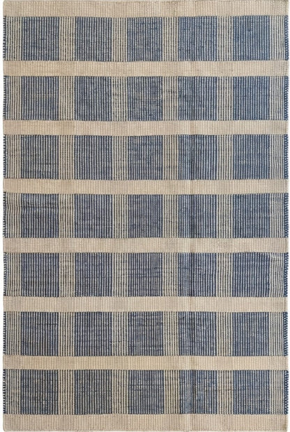 Premium Flatweave Wool Carpet  Cream and Navy Plaid Design