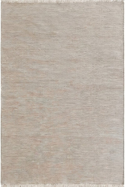 Handwoven Ribbed Wool Rug Natural Beige with Fringed Edge