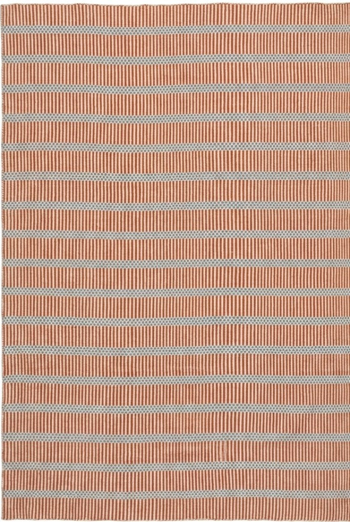 Striped Handloom Carpet - Terracotta & Blue Flatweave