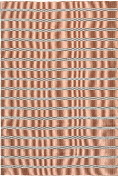 Striped Handloom Carpet - Terracotta & Blue Flatweave