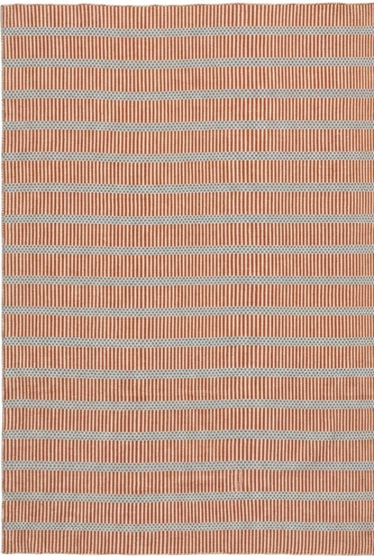 Striped Handloom Carpet - Terracotta & Blue Flatweave