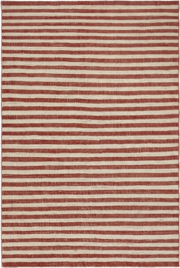 Linear Striped Pattern Dhurrie | Rust Red & Cream Artisan Home Decor