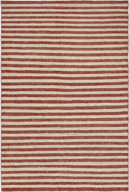 Linear Striped Pattern Dhurrie | Rust Red & Cream Artisan Home Decor
