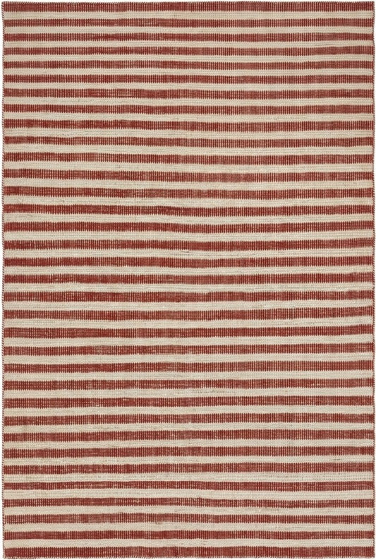 Linear Striped Pattern Dhurrie | Rust Red & Cream Artisan Home Decor