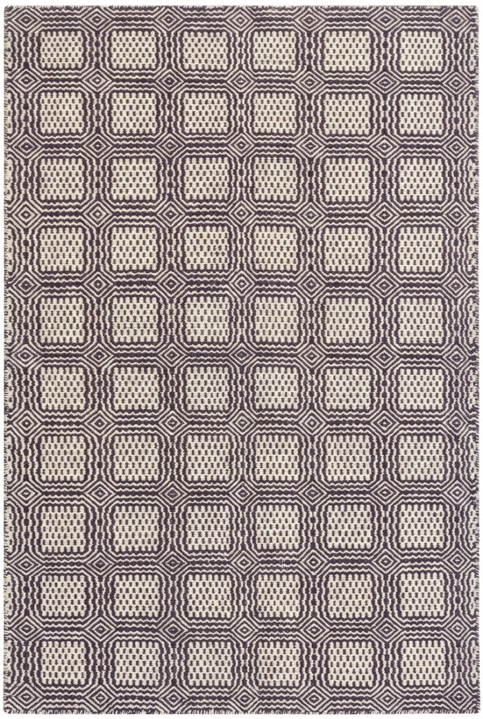 Hand-Woven Charcoal & Ivory Box-Tile Wool Rug