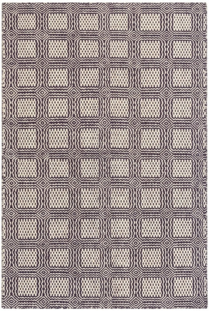 Hand-Woven Charcoal & Ivory Box-Tile Wool Rug