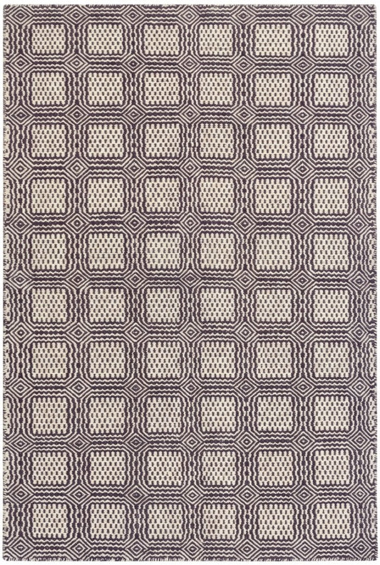 Hand-Woven Charcoal & Ivory Box-Tile Wool Rug