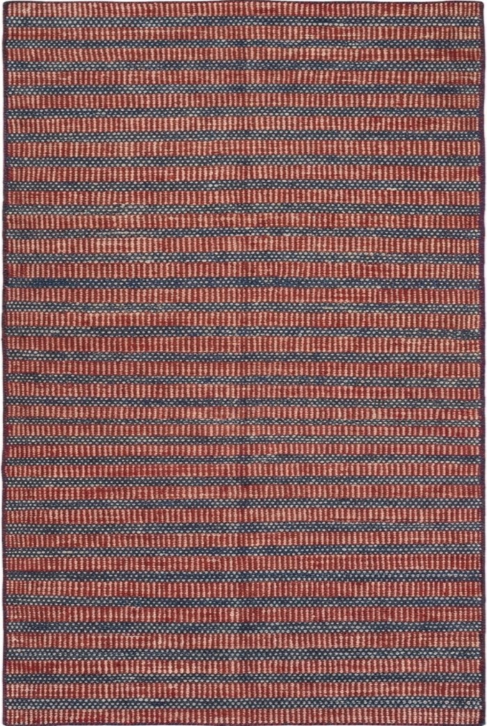 Indigo Blue & Rust Red Striped Pattern - Durable Handloom Hallway Carpet
