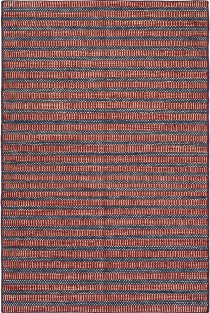 Indigo Blue & Rust Red Striped Pattern - Durable Handloom Hallway Carpet