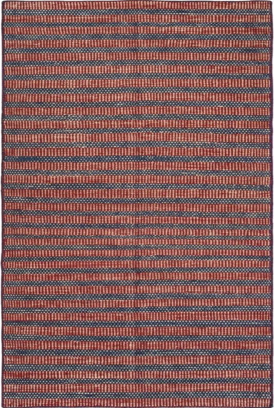 Indigo Blue & Rust Red Striped Pattern - Durable Handloom Hallway Carpet