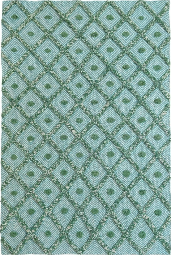 Handmade Diamond Popcorn Pattern Aqua & Jade Handloom Carpet