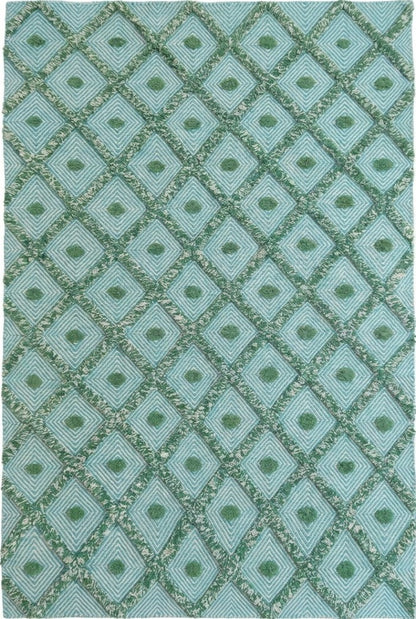 Handmade Diamond Popcorn Pattern Aqua & Jade Handloom Carpet