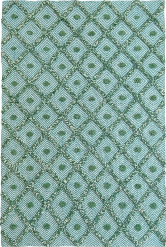 Handmade Diamond Popcorn Pattern Aqua & Jade Handloom Carpet
