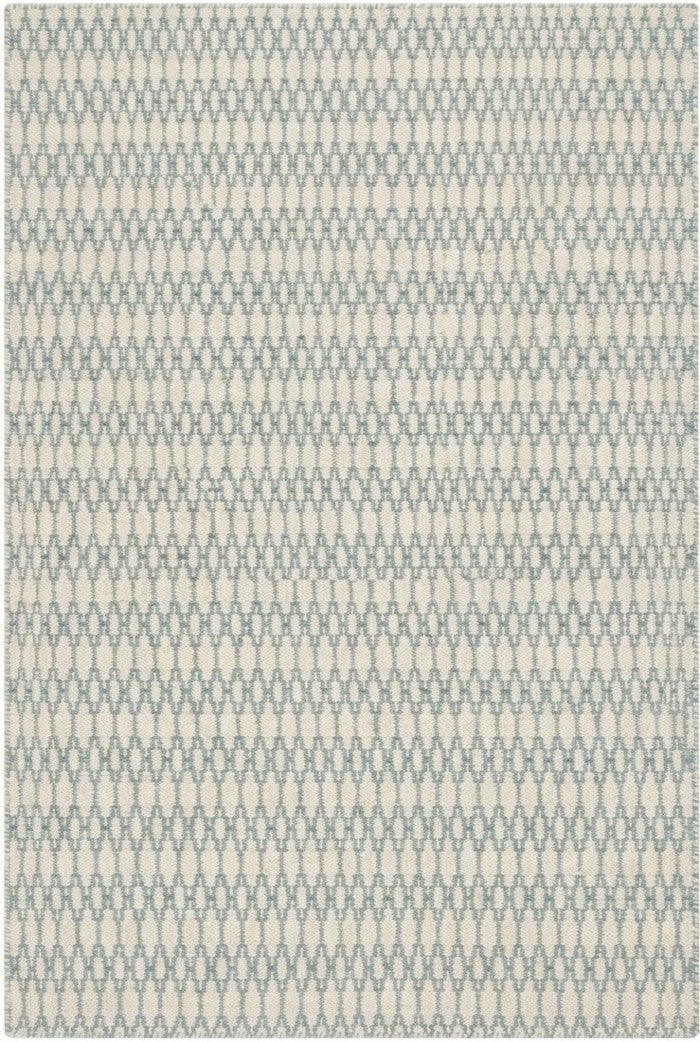 Modern Sage Green Geometric Pattern - Natural White & Aqua Handloom Carpet