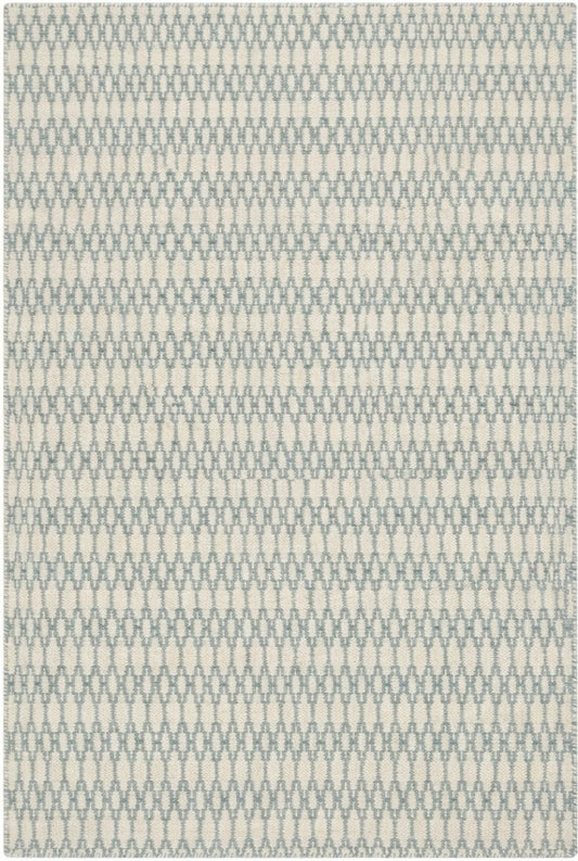 Modern Sage Green Geometric Pattern - Natural White & Aqua Handloom Carpet