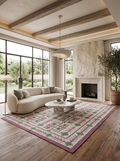 Mauve Meadow Traditional Indian Area Rug for Living Room
