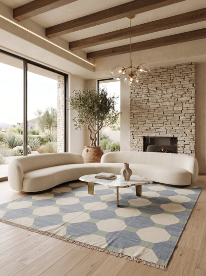 Modern Hexagon Geometric Wool Cotton Rug