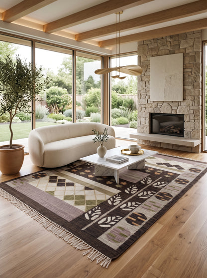 Earth Tone Geometric and Tribal Motif Area Rug