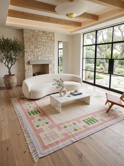 Pastel Geometric Border Wool Rug