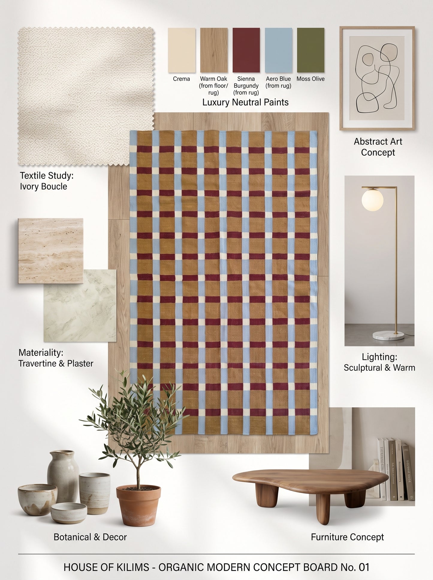Ochre Sky Plaid Grid Handwoven Symmetrical Checked Rug