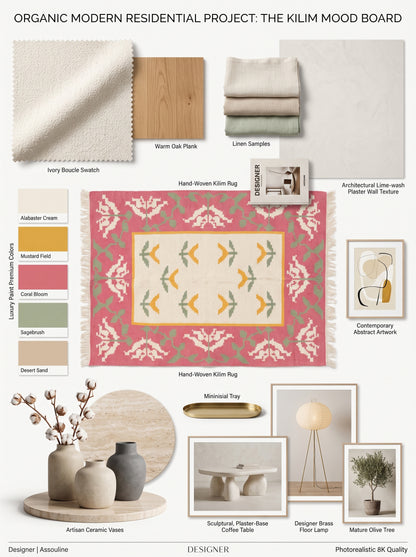 Rose Garden Medallion Abstract Pixelated Floral Pattern Flatweave rug