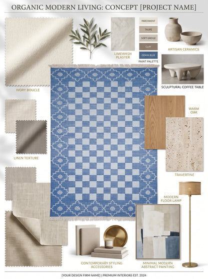 Cornflower Checkered Medallion Geometric Stepped Diamond Border Flatweave rug