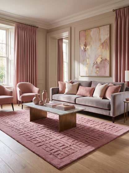Dusty Rose Pink Nursery Rug, 3D Carved Geometric Living Room Carpet