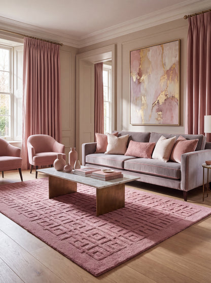 Dusty Rose Pink Nursery Rug, 3D Carved Geometric Living Room Carpet