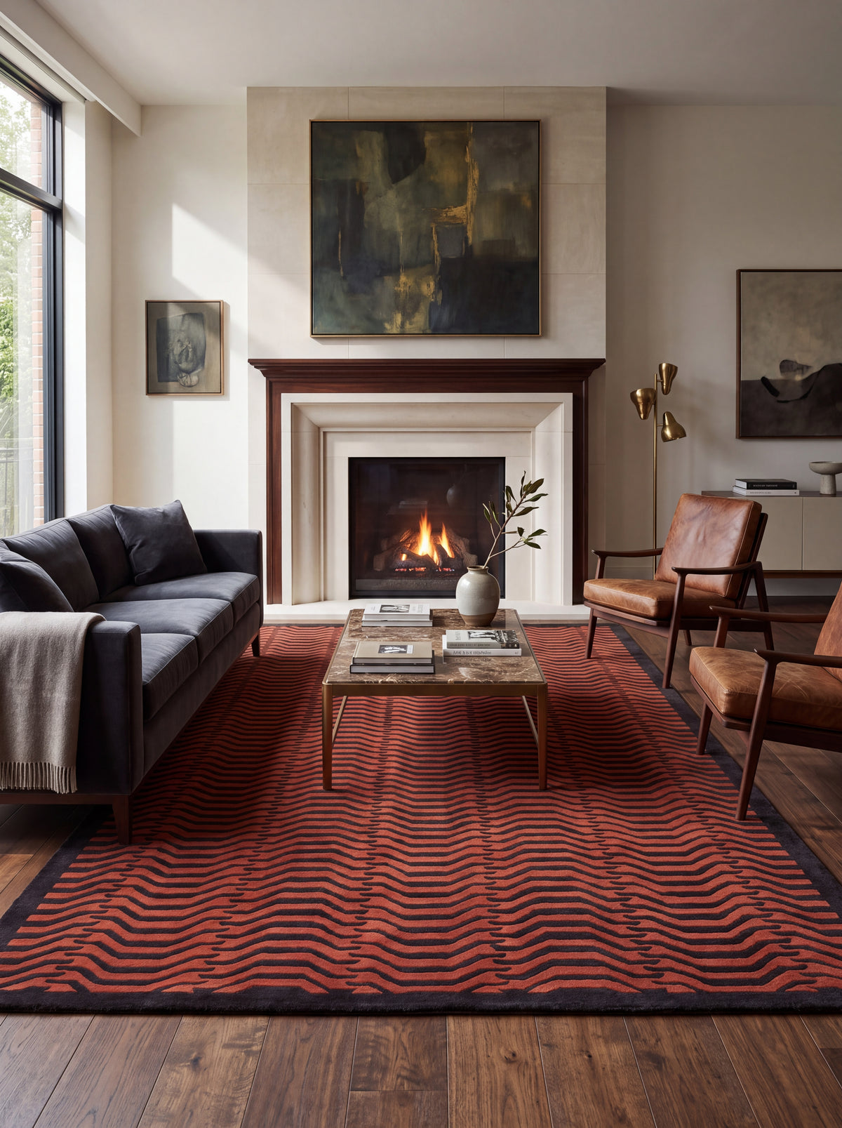 Luxury Wool Tufted Area Rug, Burnt Orange Abstract Rug, Contemporary UK Interior Designer Rug, Custom Handmade Rug