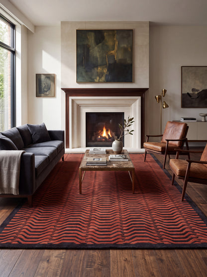 Luxury Wool Tufted Area Rug, Burnt Orange Abstract Rug, Contemporary UK Interior Designer Rug, Custom Handmade Rug