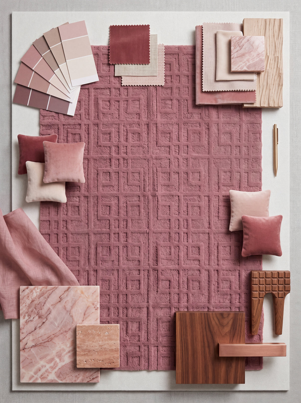 Dusty Rose Pink Nursery Rug, 3D Carved Geometric Living Room Carpet