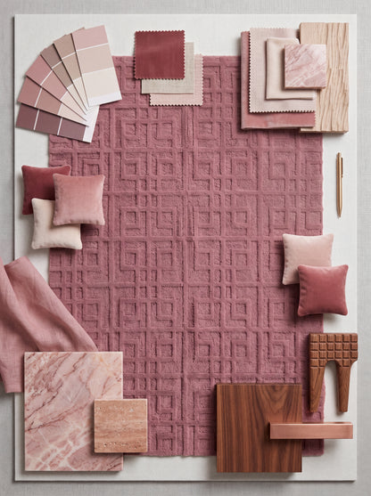 Dusty Rose Pink Nursery Rug, 3D Carved Geometric Living Room Carpet