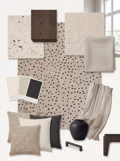 Oatmeal Beige & Black Minimalist Dot Carpet, Luxury Contemporary Wool Area Rug for Living Room