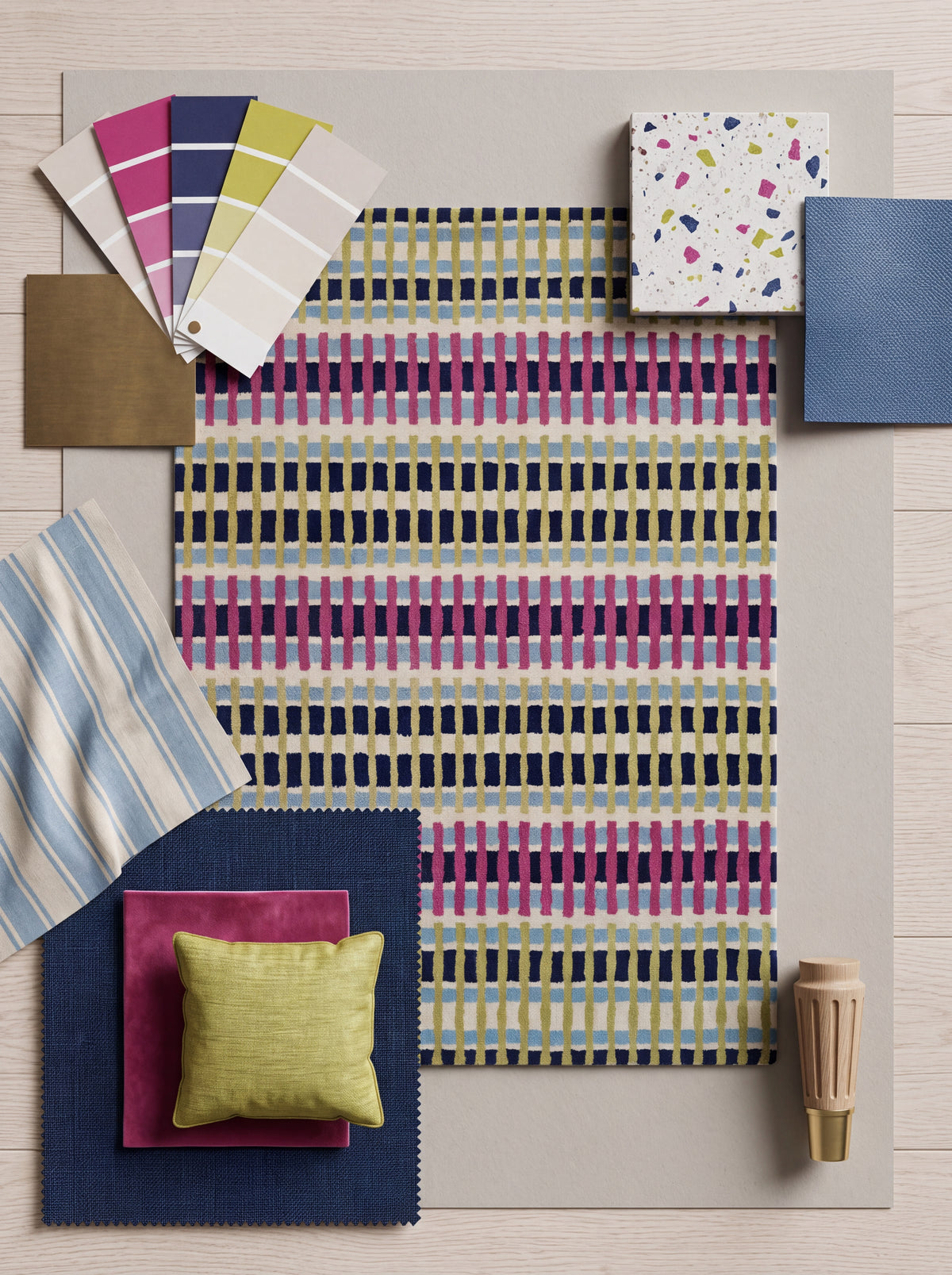 Magenta Pink & Lime Green Striped Tufted Carpet, Retro Geometric Living Room Floor Rug