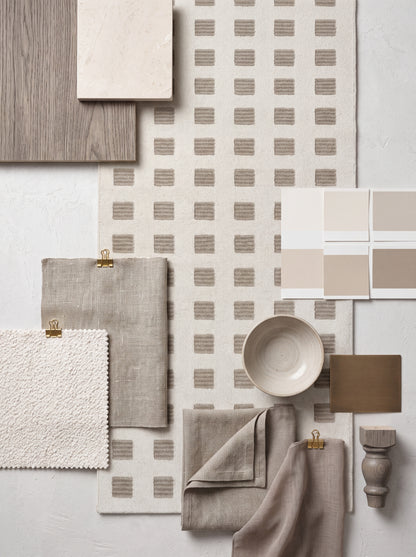Modern Organic Grid Tufted Rug Handmade Wool Ivory Taupe Carpet