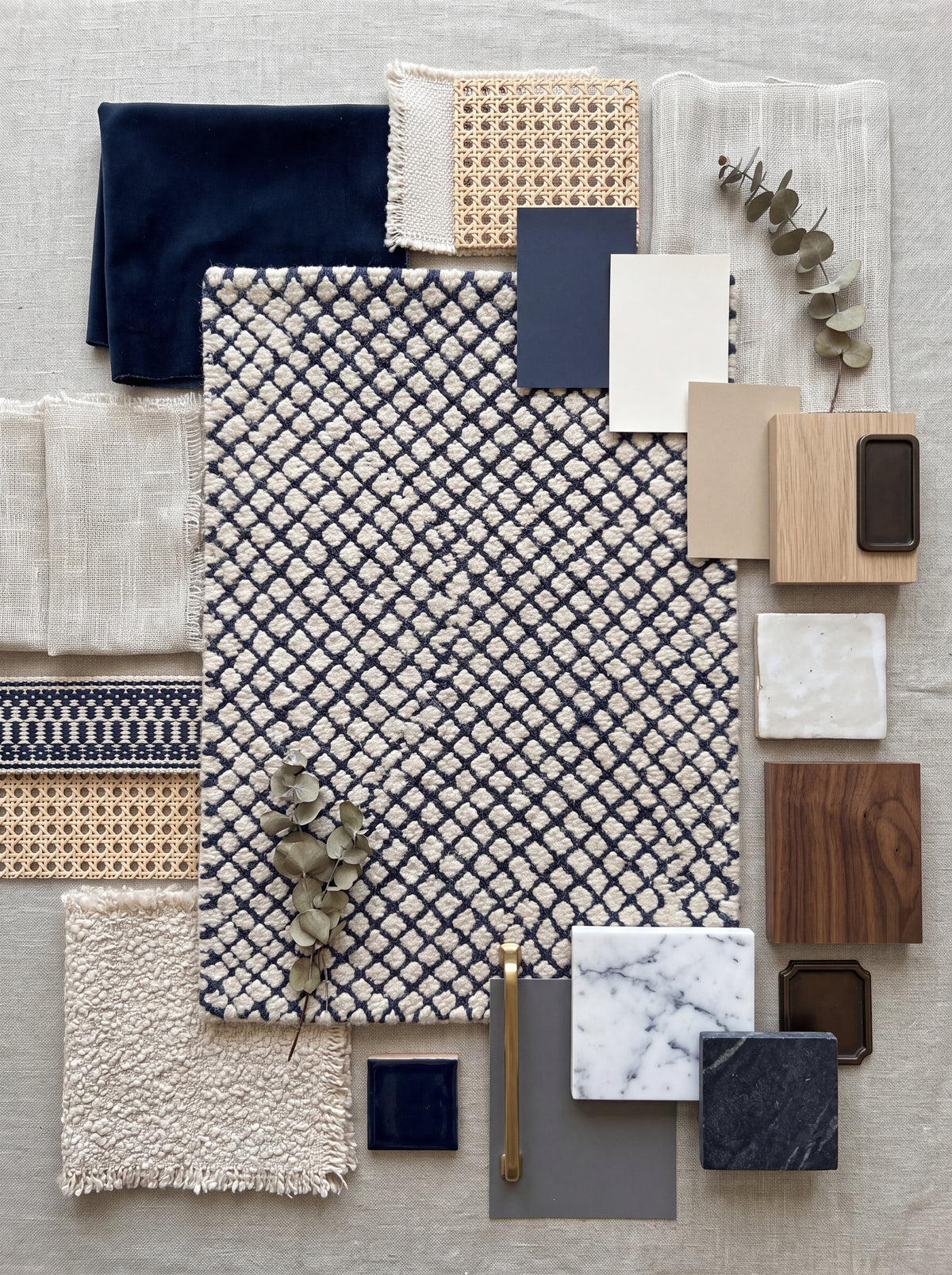 Blue & Ivory Hand Tufted Wool Rug, Modern Checkered Area Rug