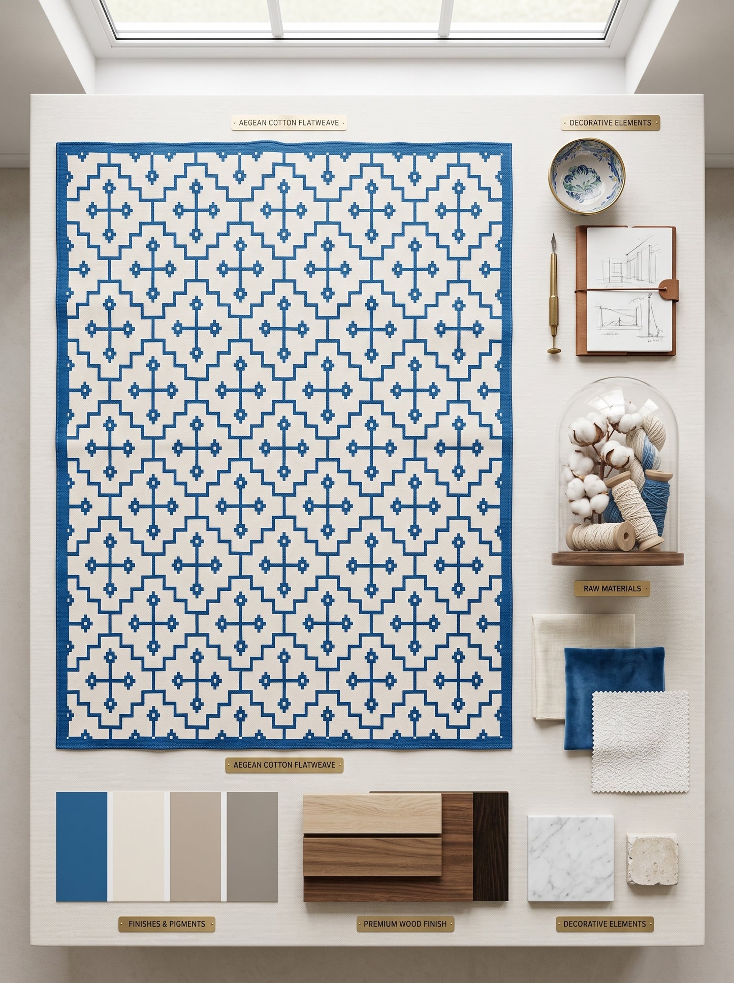 Blue Ivory Geometric Cross Cotton Flatweave Rug