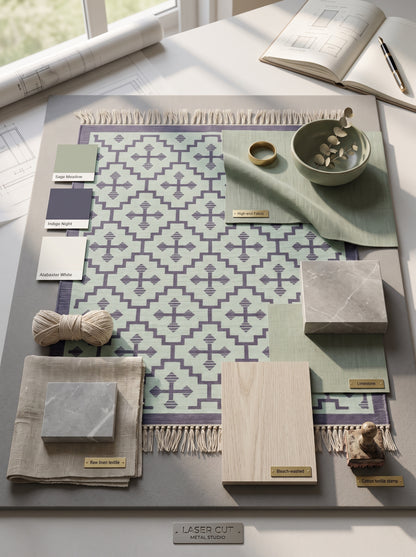 Blue Ivory Geometric Cross Diamond Cotton Flatweave Rug