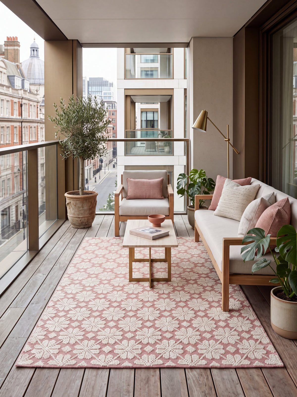 Pink Ivory Hand Tufted Wool Rug Contemporary Floral Living Room Rug | Bespoke Designer Wool Carpet